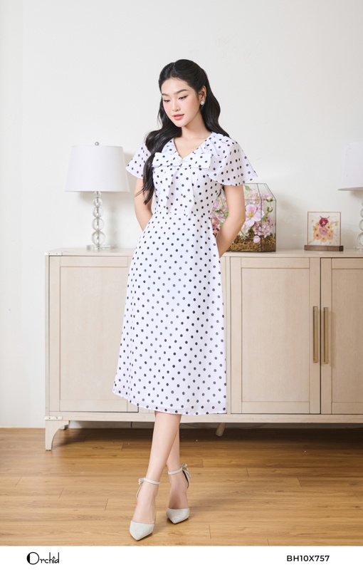 BH10X757- Đầm chiffon chấm bi đen