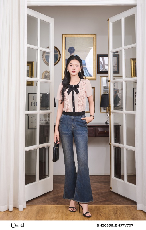 BH2C636- Áo chiffon phối ren