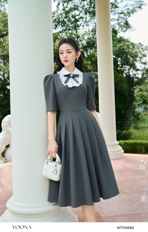 BH10X844- Đầm chiffon hoa đen