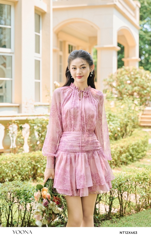 BH10X757- Đầm chiffon chấm bi đen