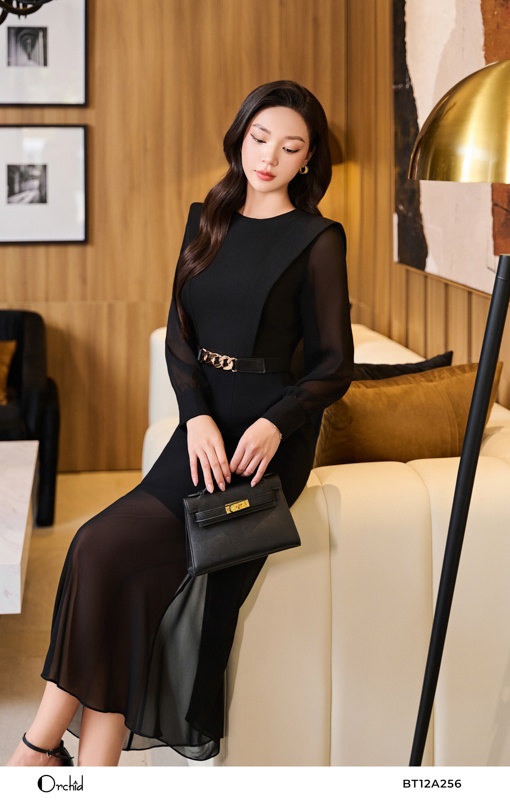 BT12A256 - Đầm twill silk chéo