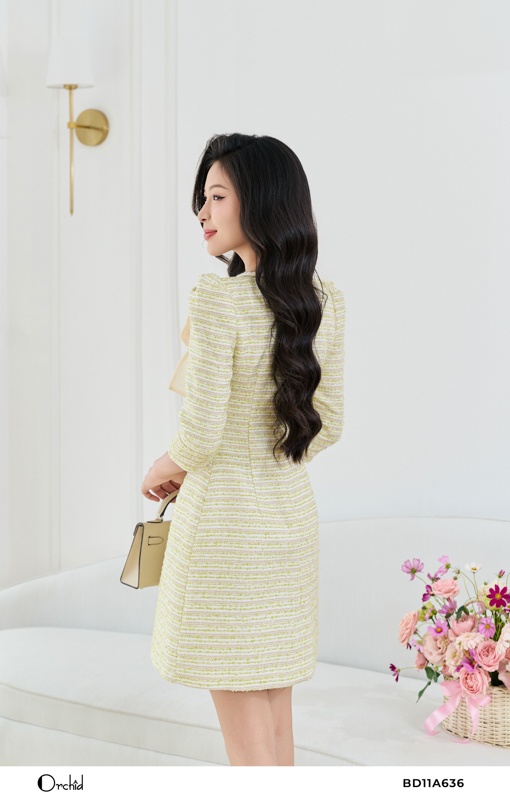 BD11A636 - Đầm dạ tweed kim tuyến