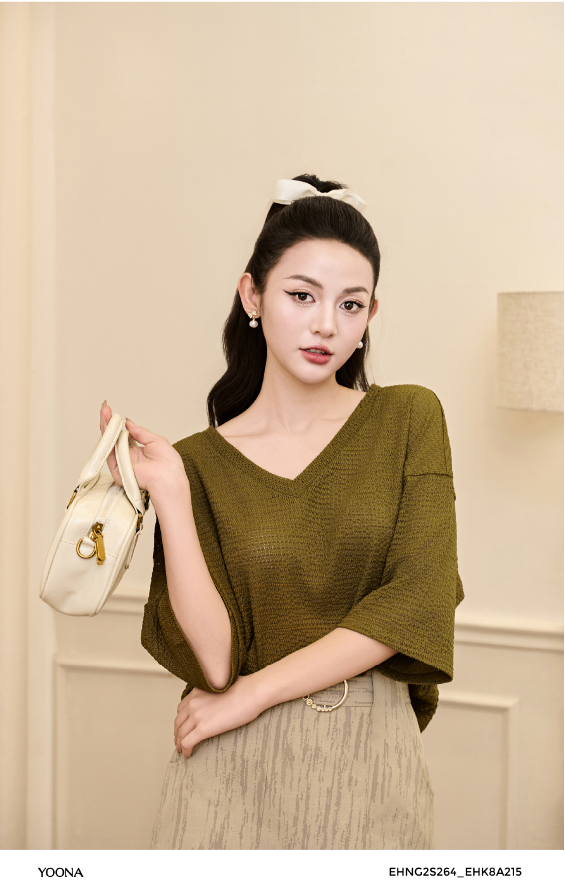 BD4S565- Áo len gân - S - Đen