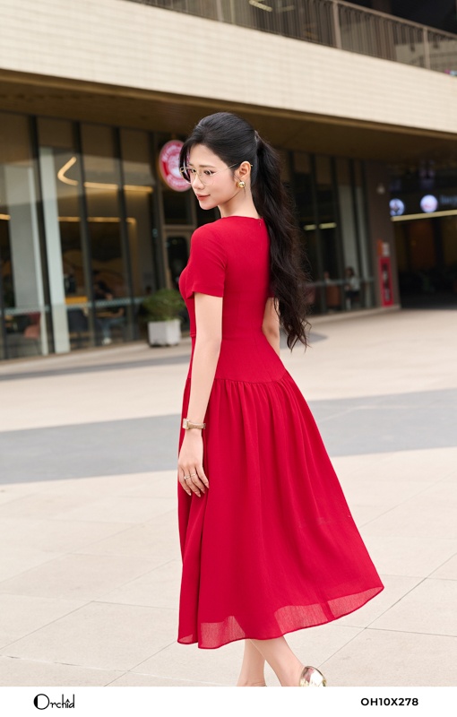 OH10X278 - Đầm tơ nhăn