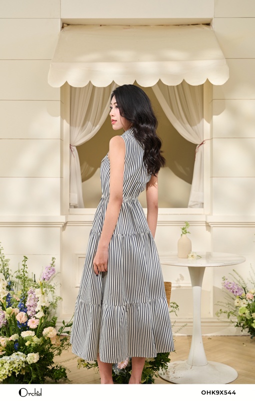 OHK9X544 - Đầm thô hàn kẻ sọc