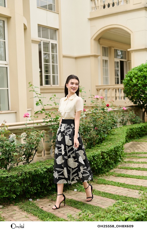 OH8X609 - Juyp tơ oganza thêu hoa 3D