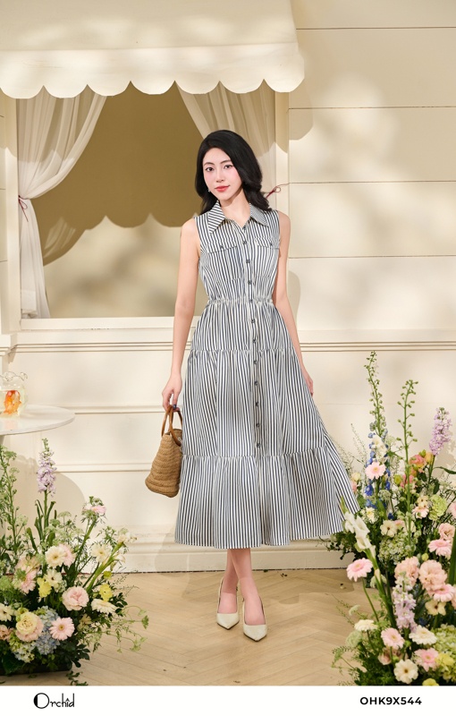 OHK9X544 - Đầm thô hàn kẻ sọc
