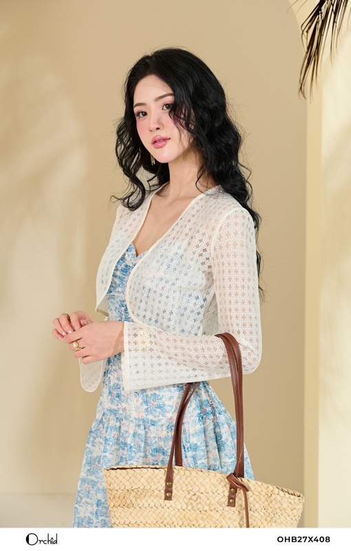 OHB27X408 - Đầm tơ thêu hoa 3D