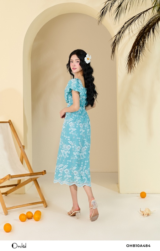 OHB10A484 - Đầm thô boil thêu hoa