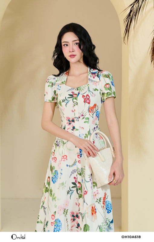 OH10A618 - Đầm thô tuyết hoa