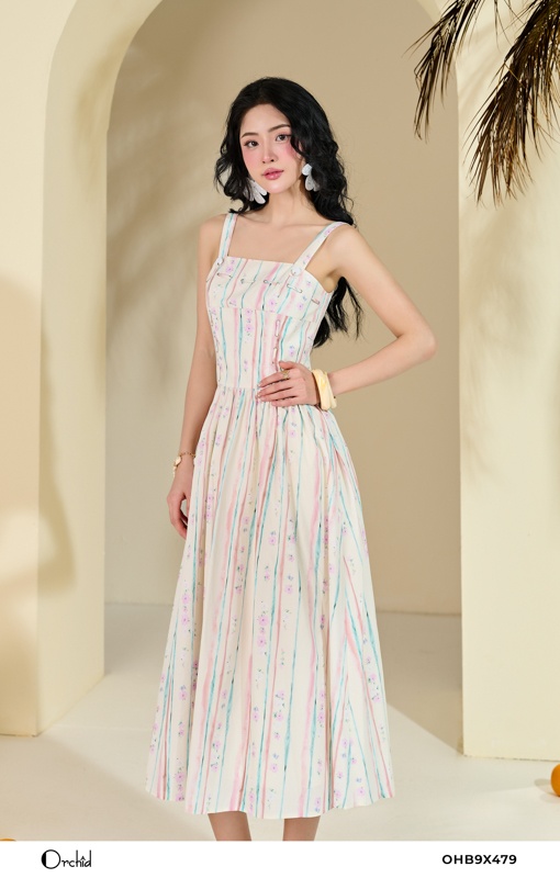 OHB9X479- Đầm thô họa tiết