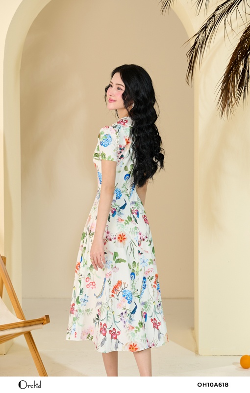 OH10A618 - Đầm thô tuyết hoa
