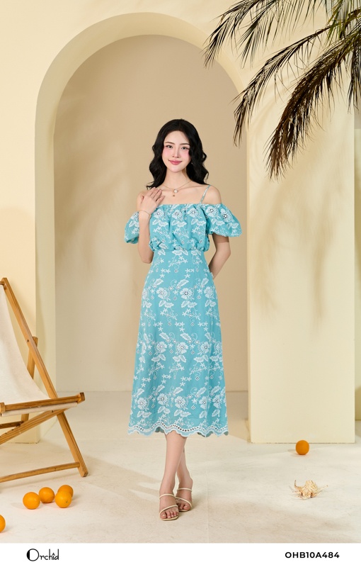 OHB10A484 - Đầm thô boil thêu hoa