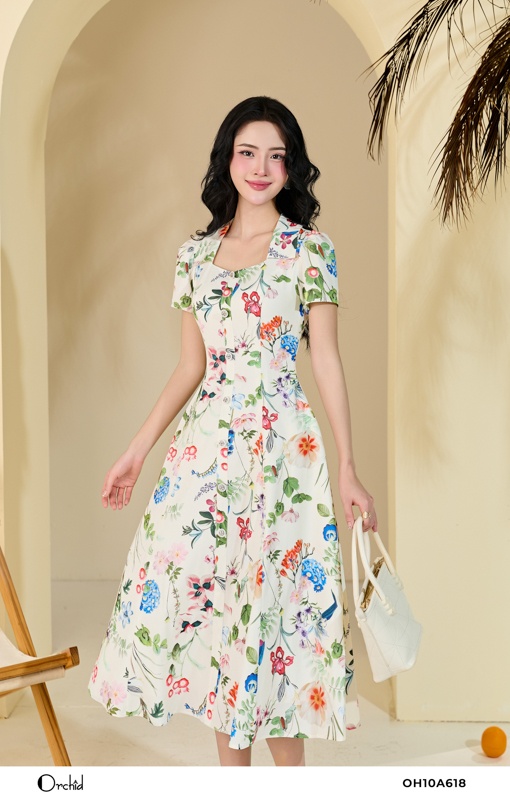 OH10A618 - Đầm thô tuyết hoa