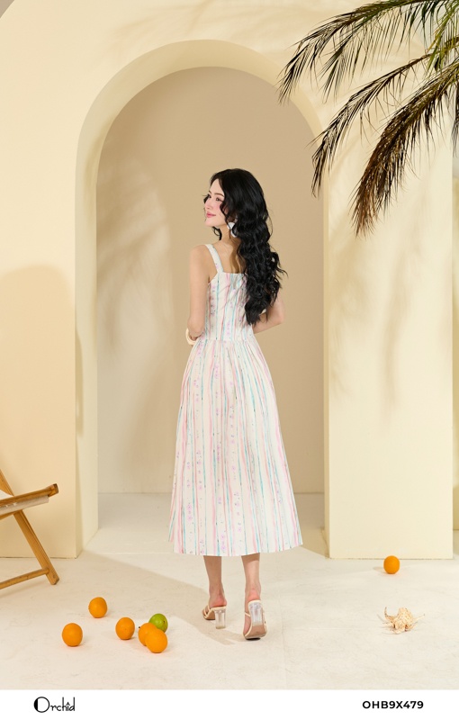 OHB9X479- Đầm thô họa tiết