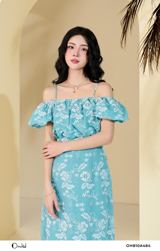 OHB10A484 - Đầm thô boil thêu hoa