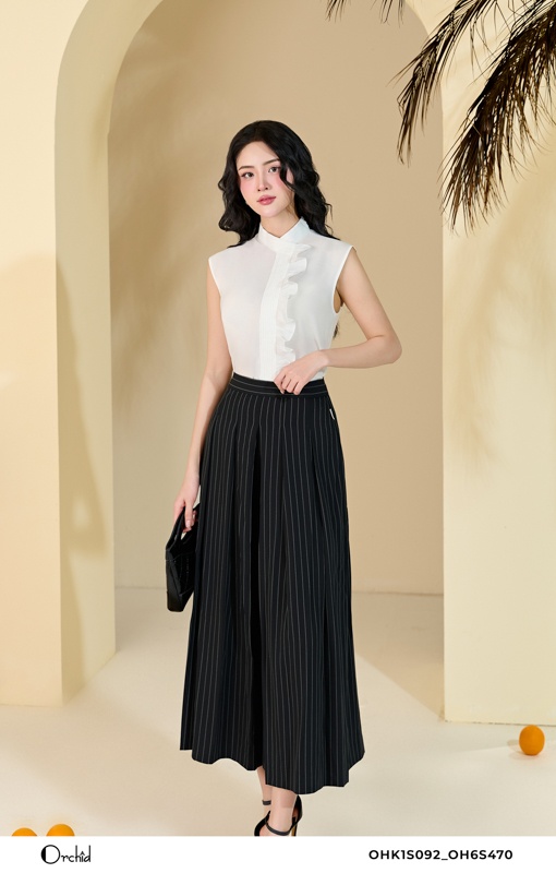 OH6S470 - Quần twill silk kẻ sọc
