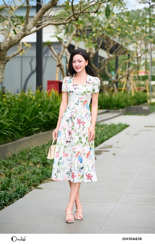 OH10A618 - Đầm thô tuyết hoa