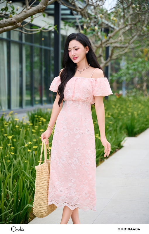 OHB10A484 - Đầm thô boil thêu hoa