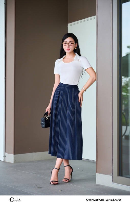 OH6S470 - Quần twill silk kẻ sọc