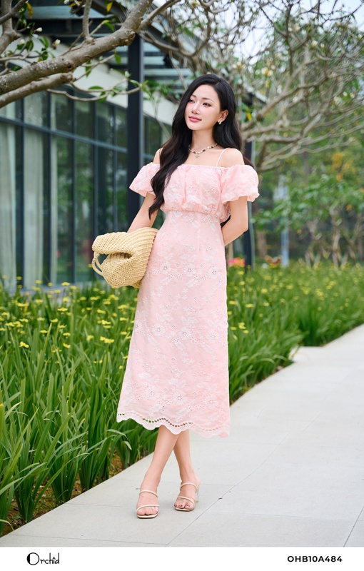 OHB10A484 - Đầm thô boil thêu hoa