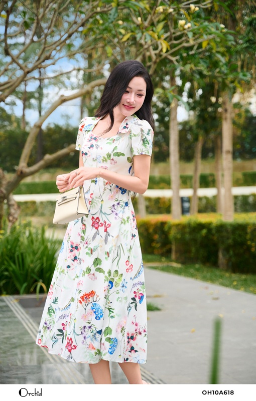 OH10A618 - Đầm thô tuyết hoa