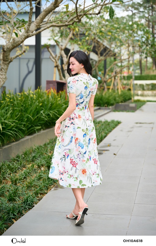 OH10A618 - Đầm thô tuyết hoa