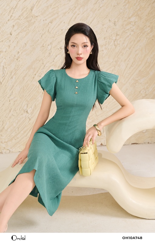 OH10A748 - Đầm tơ xốp nhăn
