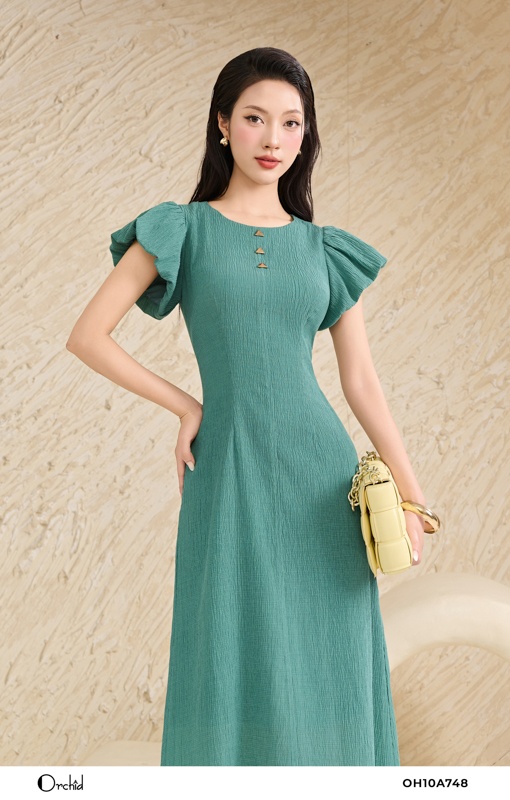OH10A748 - Đầm tơ xốp nhăn