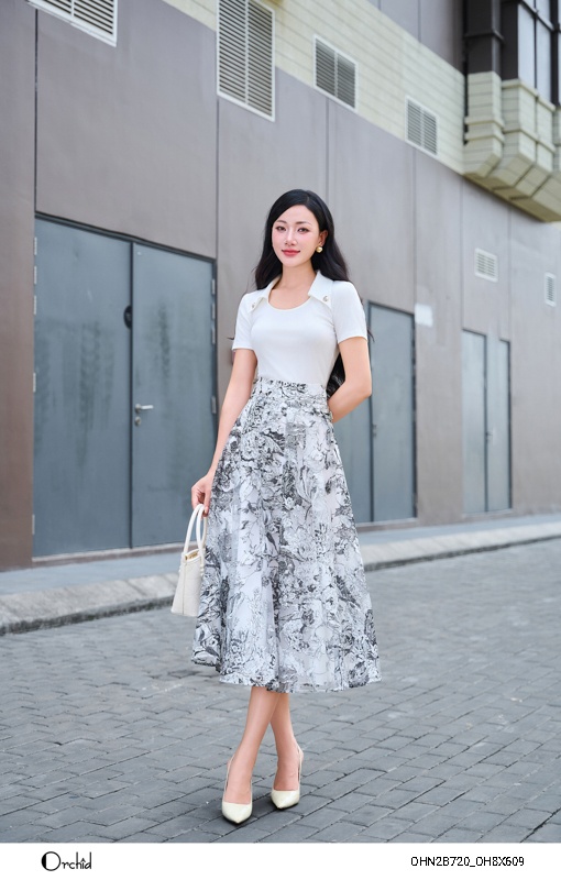 OH8X609 - Juyp tơ oganza thêu hoa 3D