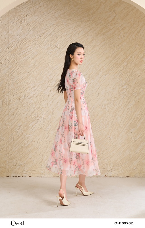 OH10X702 - Đầm tơ hoa lan