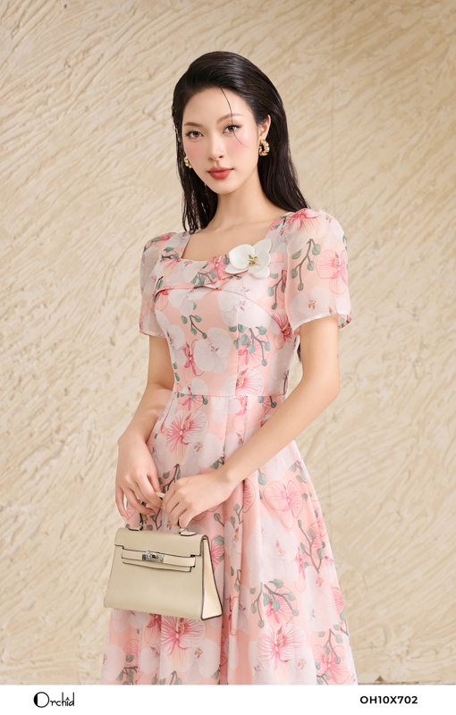 OH10X702 - Đầm tơ hoa lan