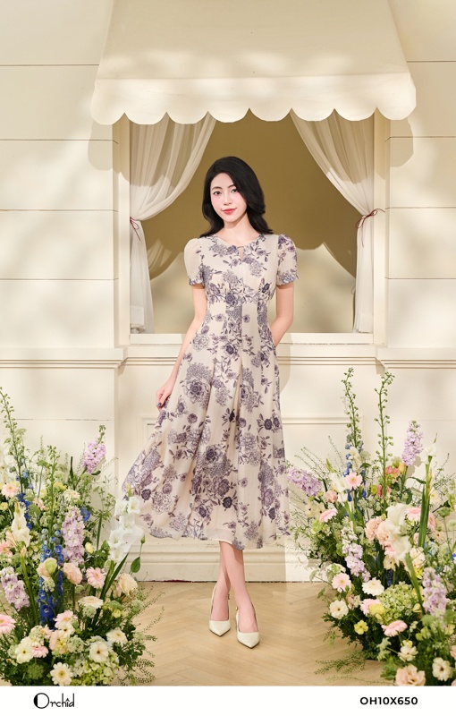 OH10X650 - Đầm tơ tằm  hoa
