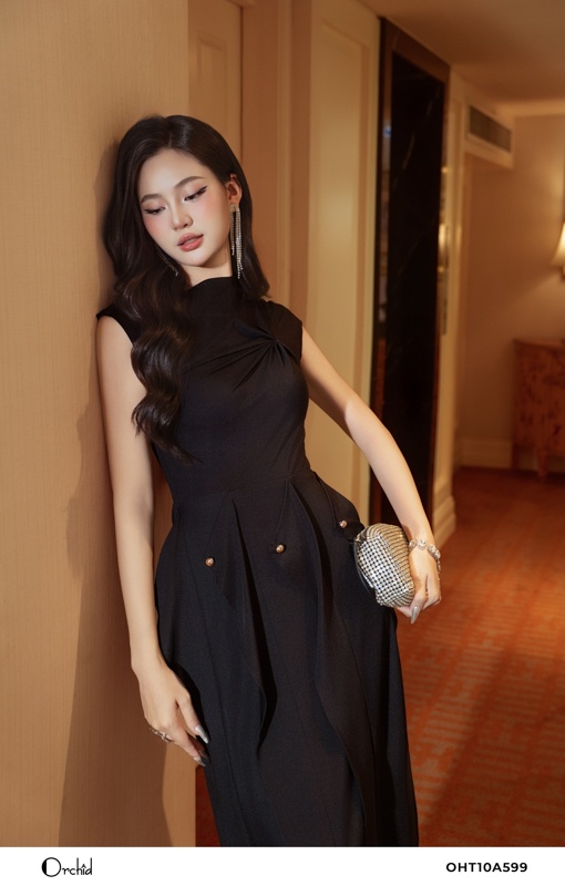 OHT10A599 - Đầm cotton gân