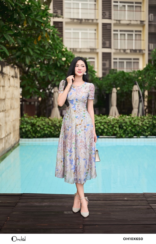 OH10X650 - Đầm tơ tằm  hoa