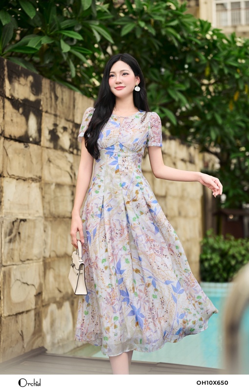 OH10X650 - Đầm tơ tằm  hoa