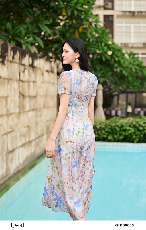 OH10X650 - Đầm tơ tằm  hoa