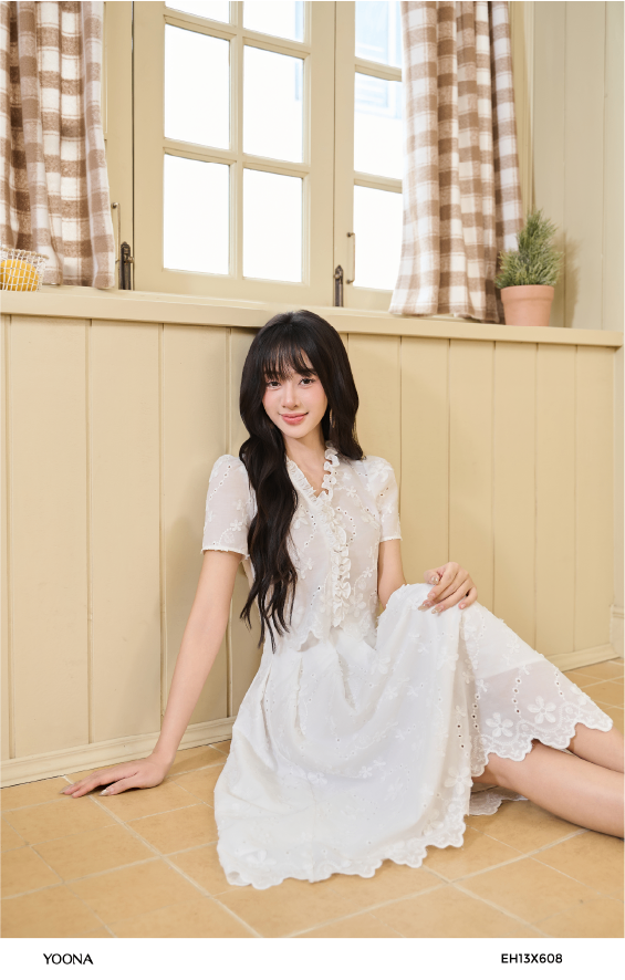 BD25S788 - Sét bộ áo dài tơ thêu hoa