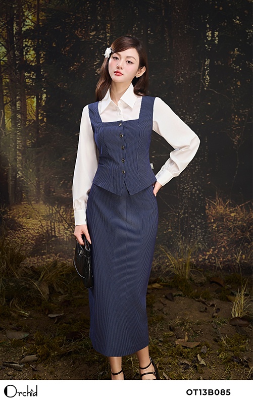OT13B085 - Sét bộ twill silk kẻ