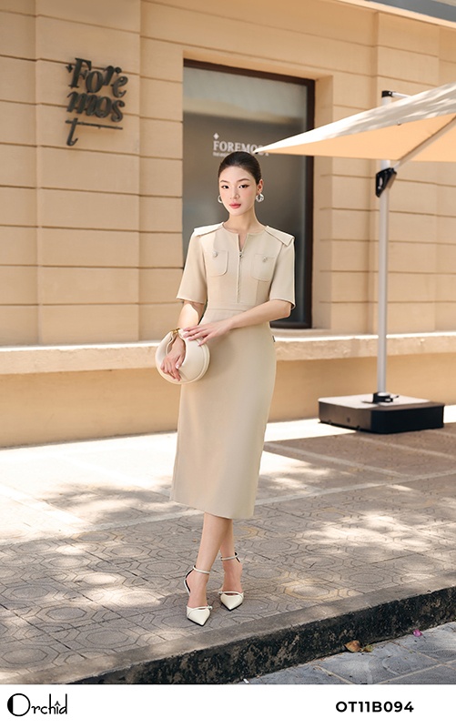 OT11B094 - Đầm twill silk chéo hàn