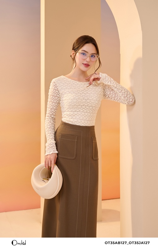 OT35AB127 - Áo ren thêu hoa thị 3D
