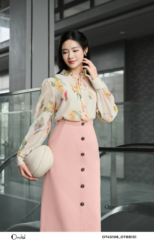 OT4S108 - Áo tơ dập vân sóng họa tiết