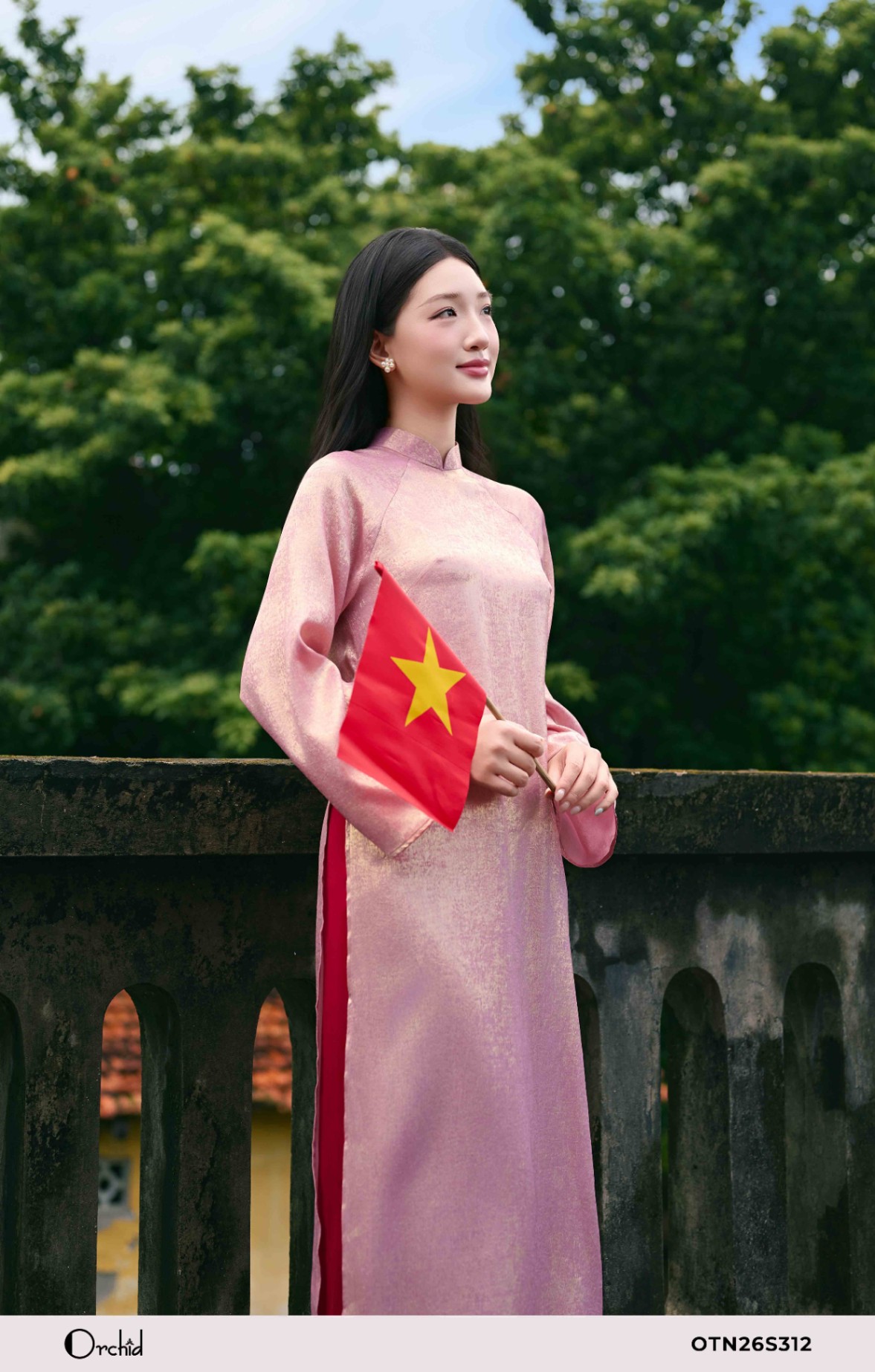 OTN26S312 - Sét bộ áo dài lụa nhũ ánh kim