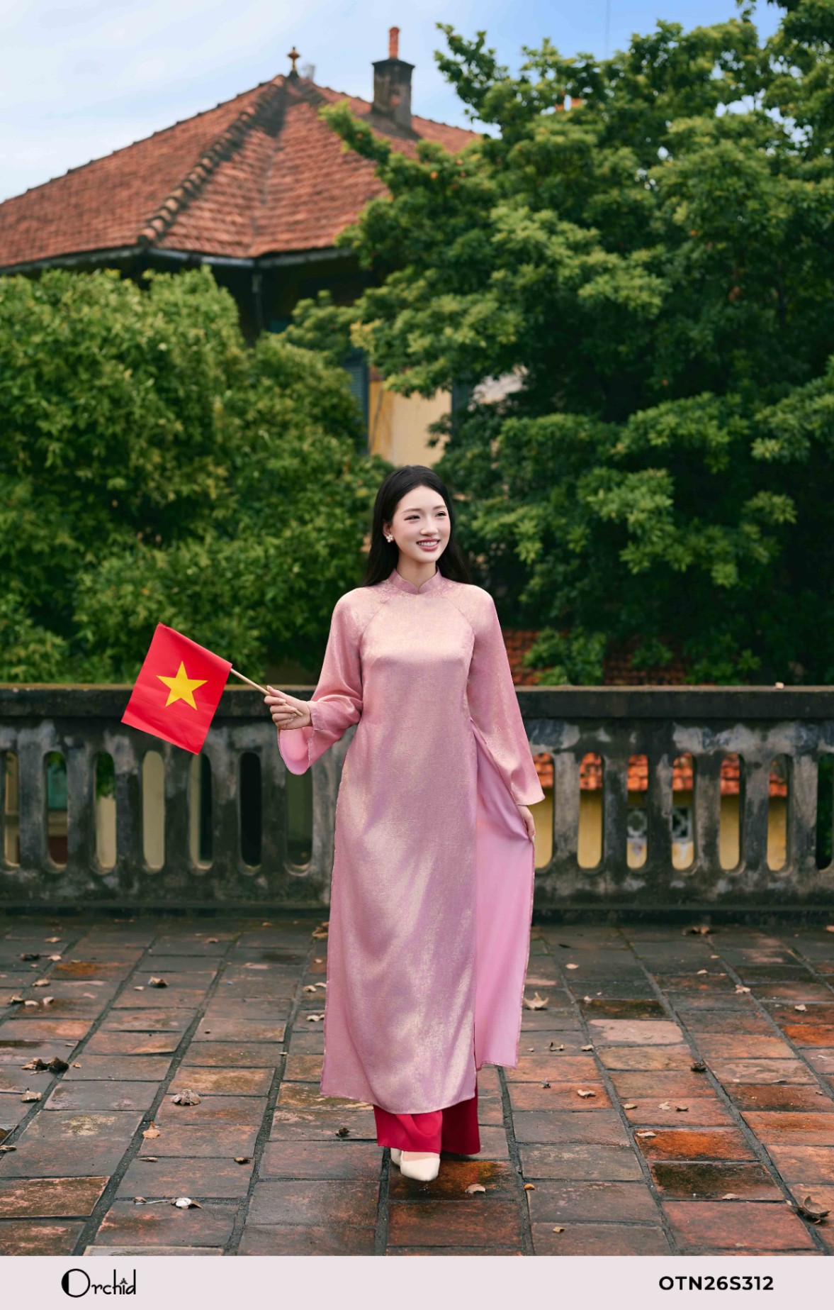 OTN26S312 - Sét bộ áo dài lụa nhũ ánh kim