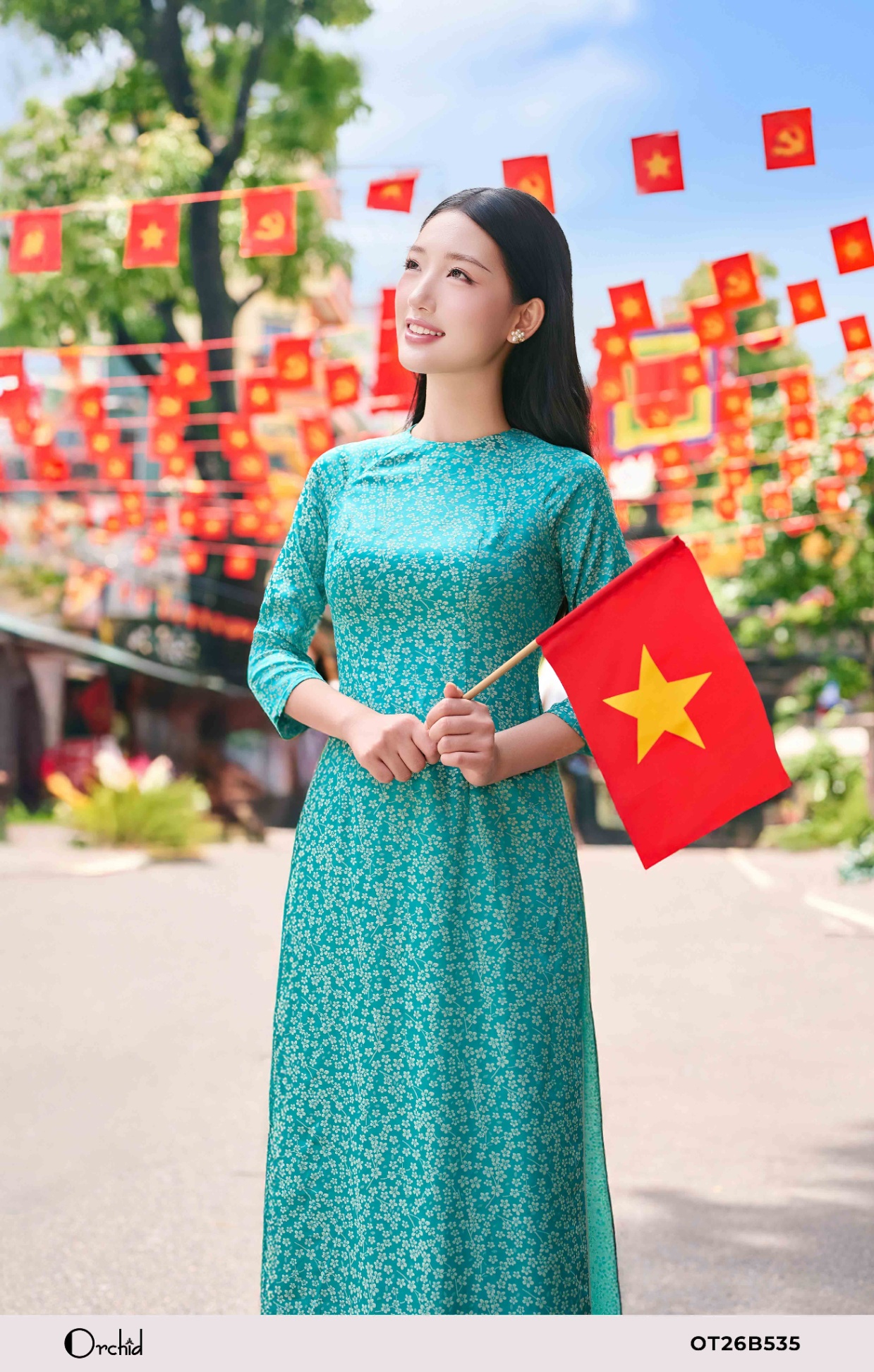 OT26B535 - Sét bộ áo dài gấm hoa