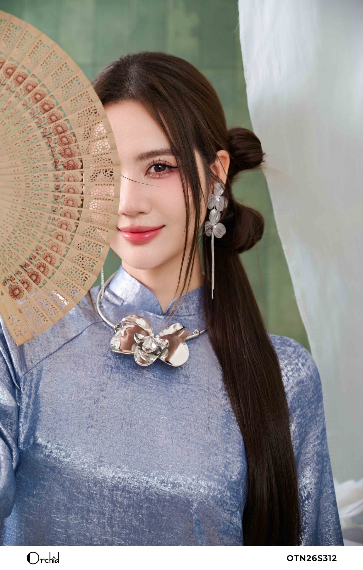 OTN26S312 - Sét bộ áo dài lụa nhũ ánh kim