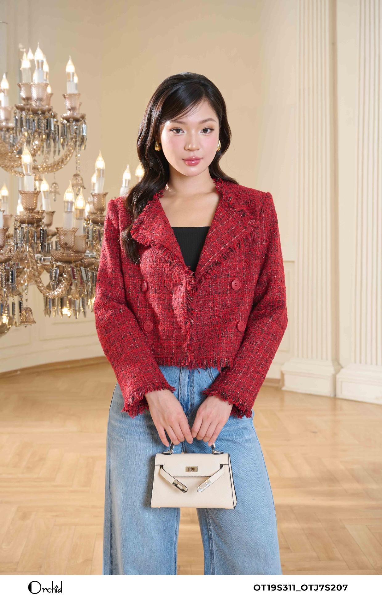 OT19S311 - Áo khoác dạ tweed kẻ kim tuyến