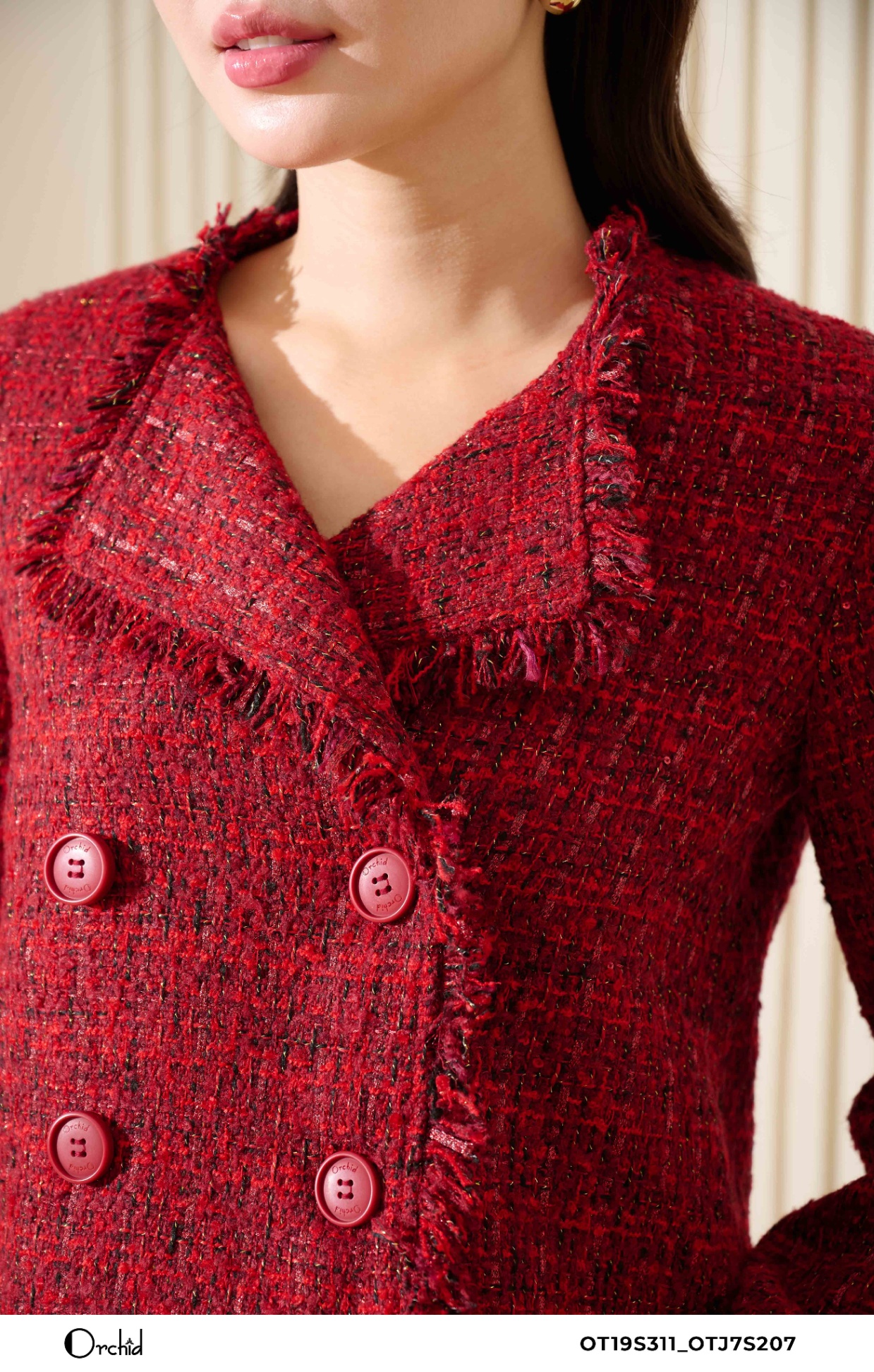 OT19S311 - Áo khoác dạ tweed kẻ kim tuyến