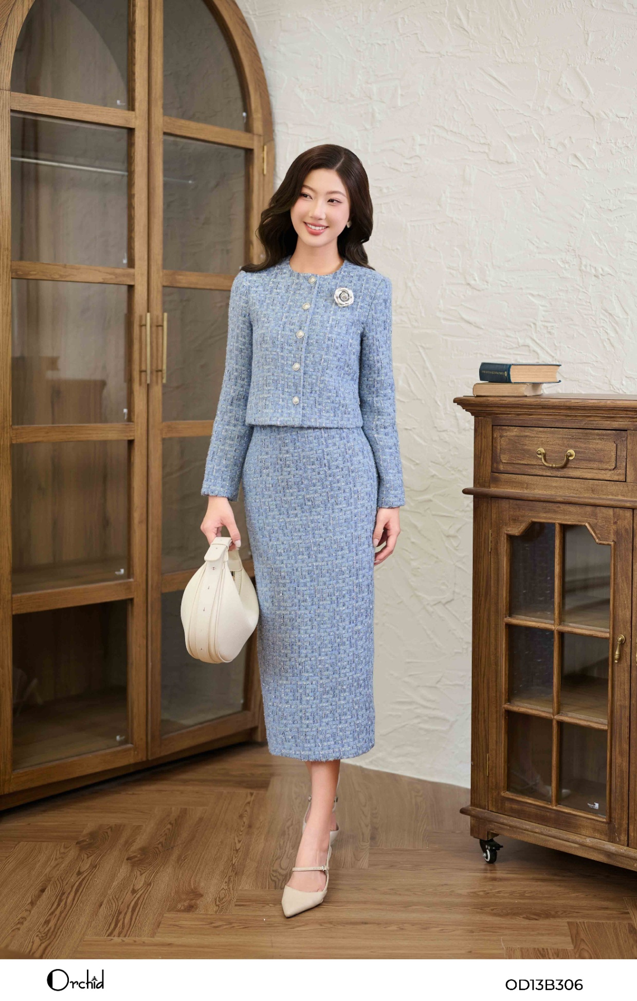 OD13B306 - Bộ dạ tweed kẻ kim tuyến
