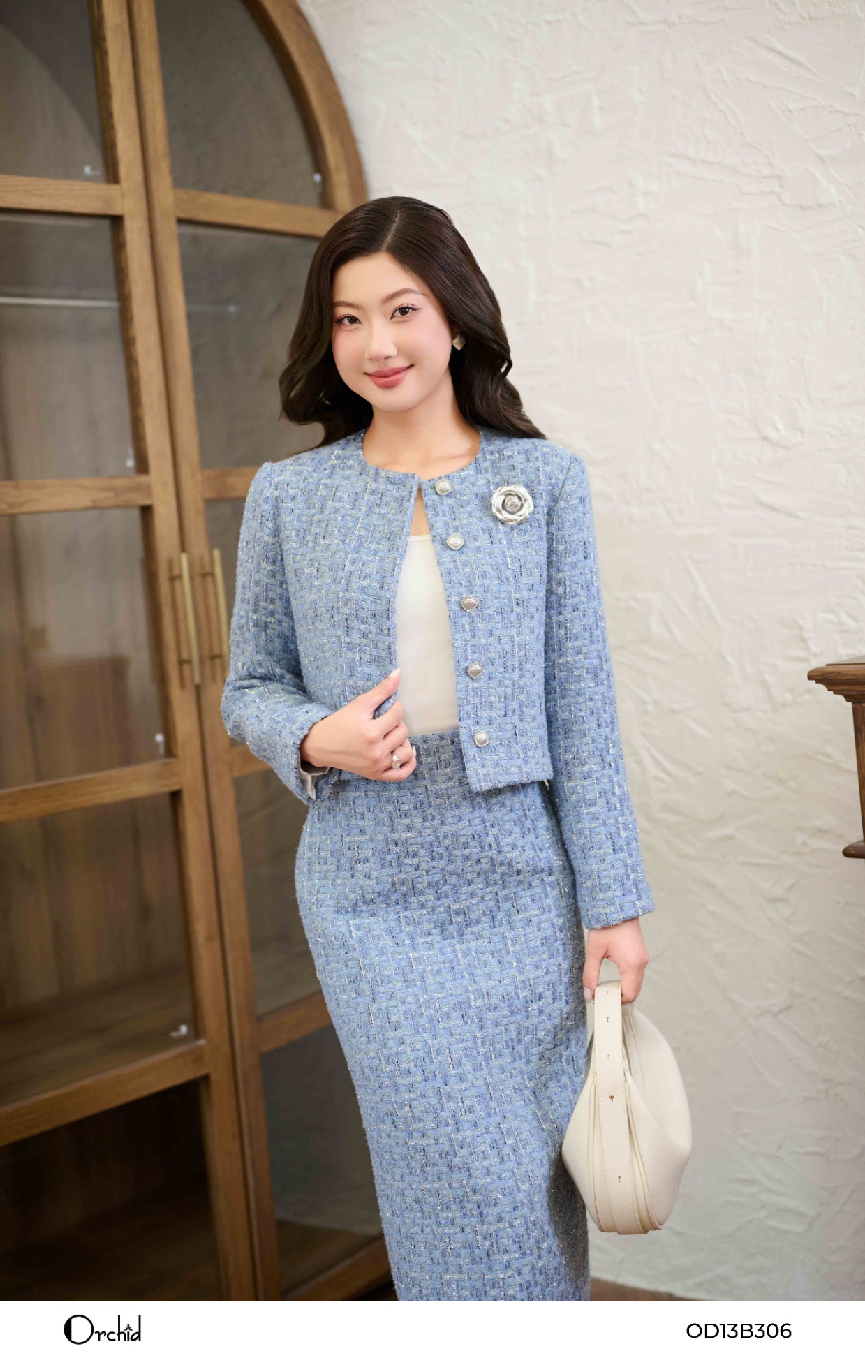 OD13B306 - Bộ dạ tweed kẻ kim tuyến